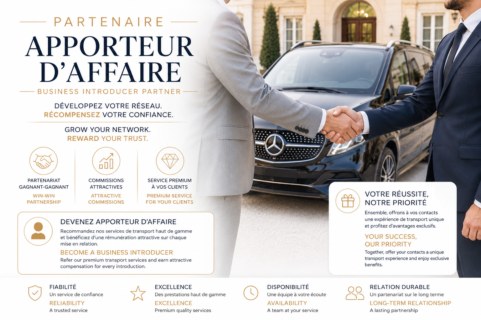 Programme Apporteur d'affaires Swiss Limousine Service — introductions discrètes, commission mensuelle pour concierges, assistants de direction et professionnels du luxe